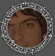 Circular icon with white dotted border showing a person's face in four with subtle facial expression changes