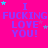 Bright pink background with repeated blue text "I FUCKING LOVE YOU!" and scattered small stars in cyan and purple.