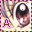 Pixelated image of a stylized face with large black eyes and pinkish-red cheeks, bordered by a pink and brown checkered frame with a pink 'A' symbol below.
