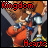 Pixelated icon shows a character in orange pants and blue armor holding a large silver weapon, with "Kingdom" and "Hearts" text in red pixel font at top and bottom.