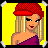 Pixel art contact sheet showing three frames of an animated icon featuring a blonde cartoon character in red and purple clothing with yellow background, plus text boxes reading "Blondes Hav more" and "fun!"