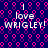 Pixelated text 'I love WRIGLEY!' repeated on a dark blue background with pink circular patterns.