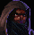 A pixelated figure with long brown hair and a dark hooded garment, showing sequential changes in eye brightness and facial expression
