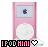 Pixelated pink iPod Mini with white click wheel and blue Apple logo, displayed in a of showing text variations below