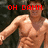 Pixelated image of a shirtless person with visible abs, red text overlays reading "OH DAMN" and "bringing sexy abs back?", dark background.