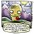 Pixelated avatar shows a character with blonde hair, green eyes, and a red mouth against a purple and gray background with a white base.