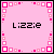 Pixelated pink square frame with white and black border squares, displaying 'Lizzie' text in contrasting colors.