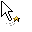 Pixelated white arrow cursor with yellow star effects on gray background, showing motion trails and star bursts in multiple states.