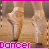 Animated sequence of ballet dancer feet in pointe shoes performing a step, with pink text reading 'Dancer' on each frame.