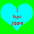 Two identical light blue hearts on a bright green background with red text reading 'i luv jose' inside each heart.