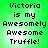 Green background with black pixelated text reading "Victoria is my Awesomely Awesome Truffle!" in four identical quadrants.