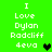 Green background with white pixelated text reading "I Love Dylon Radcliff 4eva" and a heart symbol changing from black to green.