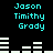 Pixelated cyan text 'Jason Timothy Grady' appears in two above and below a white audio waveform on black background, with waveform shifting between frames