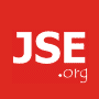Red background with white text and symbols: 'JSE.org' top-left, raised fist in star top-right, 'JSB' bottom-left, Spanish phrase bottom-right.