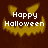 A Halloween-themed icon with a brown background and yellow jack-o'-lantern face displaying 'Happy Halloween' text.