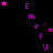 Animated pixel art displays scattered purple 'Emily' text and pink stars on black background with gray rectangle in bottom-right corner.