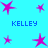 Pixelated pink stars and blue text on a cyan background, with four instances of 'KELLEY' text and multiple star shapes in various sizes and positions.