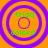 Four identical circular icons with purple concentric rings on an orange background, each containing green text reading 'triad' above and 'colors' below a central circle.