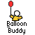 A 4x4 contact sheet of a pixelated animated icon showing a yellow stick figure character holding red balloons in various poses across 14 frames.