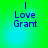 Green and blue gradient background with four identical text blocks reading "I Love Grant" in dark blue pixelated font.