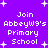 Purple background with white pixelated text reading "Join AbbeyW9's Primary School" repeated four times, surrounded by white plus-shaped stars.