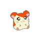 A small animated hamster character with orange fur on its head and pink ears, white face and body, and orange paws, shown in multiple expressions against a gray background.