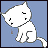Pixelated white cat with closed eyes sits on light blue background, text changes from 'nobody' to 'loves' to 'me' across frames.