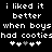 Black background with white pixelated text reading "i liked it better when boys had cooties" and two of five heart symbols each, one showing a gray heart in the third position
