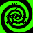 Four identical green and black spiral patterns arranged in a , each containing partial text fragments