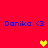 Red background with blue text "Danika <3" repeated four times and three pixelated hearts in yellow and orange.