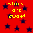 Red background with dark blue stars and yellow text reading 'stars are sweet' repeated across the image.