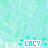 A light blue background with faint heart patterns displays the name "LACY" in white text, surrounded by small cyan and white decorative elements that change color across frames.