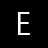 A white capital letter E with gray shadow effects on a solid black background, rendered in a blocky, pixelated style.