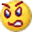 Yellow and orange circular emoji faces with furrowed brows, wide eyes, and gritted teeth in four variations showing color gradient changes.