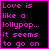 A 5x4 contact sheet of a pixel art animation featuring text about love and lollipops, with the final three frames showing a single lollipop icon.
