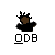 Pixelated icon of a figure with brown skin and black hair, wearing a black shirt, with arms raised, above stylized white text on a gray background.