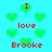 Pixelated cyan background with green heart shapes and red text reading "I love Brooke" arranged in a pattern