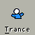Pixelated figure with white head and blue body in raised-arm pose, labeled 'Trance' beneath.