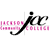 Pixelated graphic with pink text 'JACKSON COLLEGE' and a black stylized 'JC' monogram on white background.