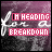 Animated sequence showing text 'IM HEADING for a BREAKDOWN' with pixelated pink and white lettering on a purple gradient background, where the word 'BREAKDOWN' shifts from top to bottom position.