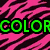Six- with zebra-stripe backgrounds in pink, green, blue, yellow, purple; text and symbols on each