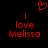 Red pixelated text and symbols on black background: two identical 'I love Melissa' phrases with a heart symbol above.