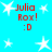 Pixelated blue background with white stars and red text reading "Julia Rox! :D" in four identical quadrants.