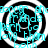 Four circular cyan and white spiral patterns with repeating text overlays on a black background, each spiral containing a central dark circle.