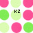 Pixelated of pink, green, and light-green circles with black text fragments 'KZ', '4', and 'Ever' on a white background