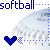 Pixelated 50x50 buddy icon featuring blue text 'softball' with dotted ellipsis, a large pixel heart, and abstract light gray shapes on white background.