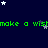 Dark blue background with scattered white and gray stars, green text repeating 'make a wish' in pixelated font across three horizontal lines.