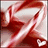Red and white satin ribbon with two small white hearts on a light background, transitioning to display 'Merry Christmas' text.
