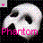Pixelated skull icon with multicolored speckles on a black background, featuring pink text reading 'Phantom' at the bottom.