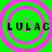 Four identical circular patterns with pink concentric rings on a bright green background, each containing the text LULAC in black pixelated letters.